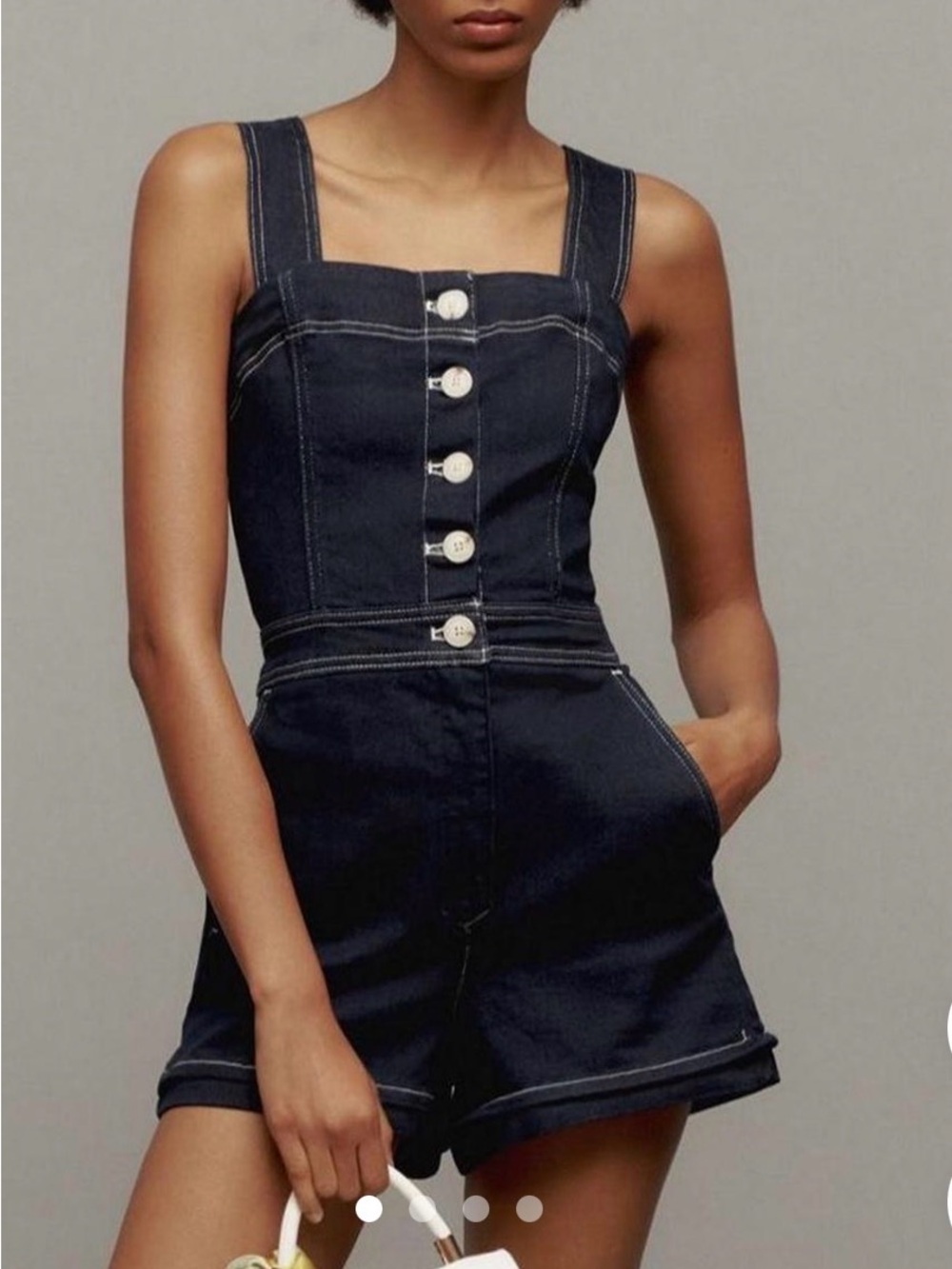 BNWOT Anthropologie Maeve Navy Blue Denim Romper